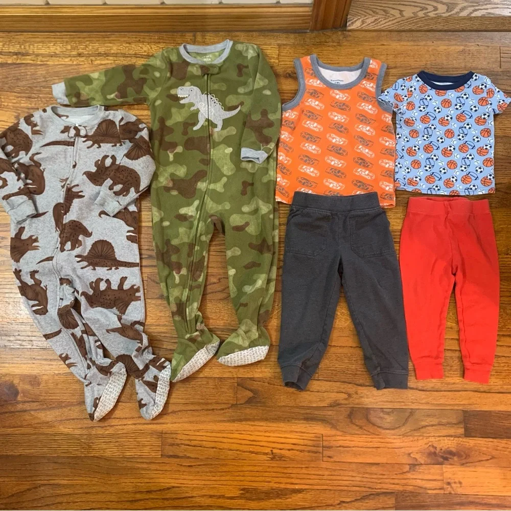 Baby Toddler Boy LS Footed Fleece Pajama Onesies Shirt Pant Sets 2T / 24 Months